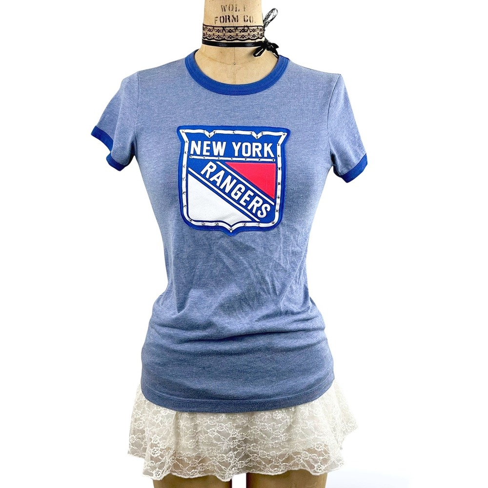 Athleisure Womens S New York Rangers Ringer Tee Blue‎ Short Sleeve Blokette Y2K